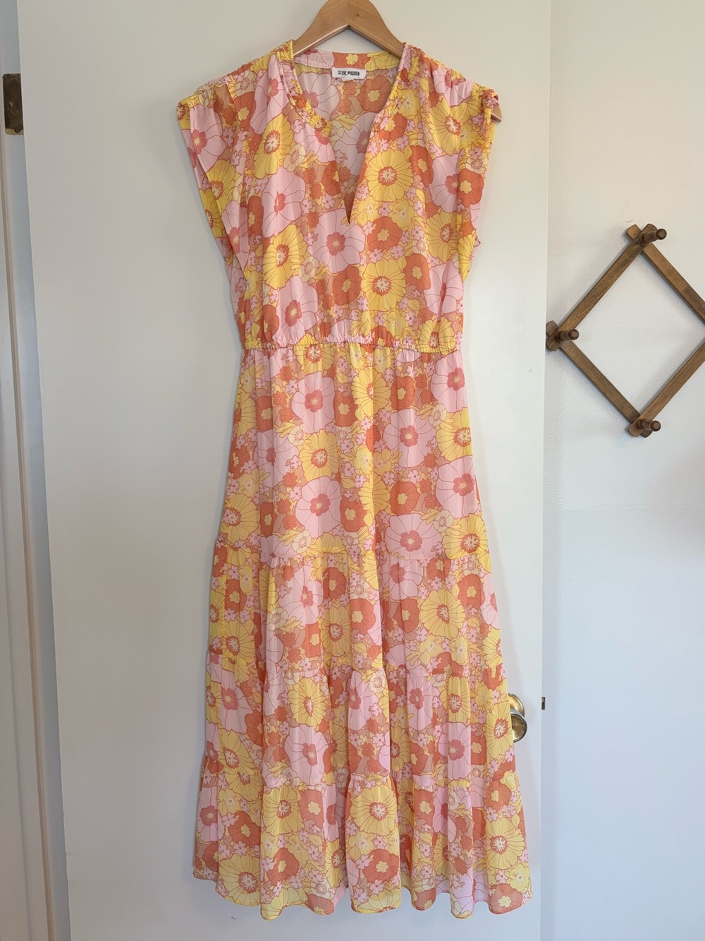 Steve Madden Pink & Yellow Floral V-Neck Maxi Dress